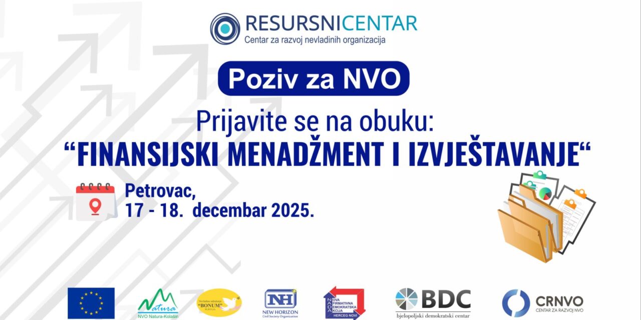 Poziv za obuku na temu “Finansijski menadžment i izvještavanje”