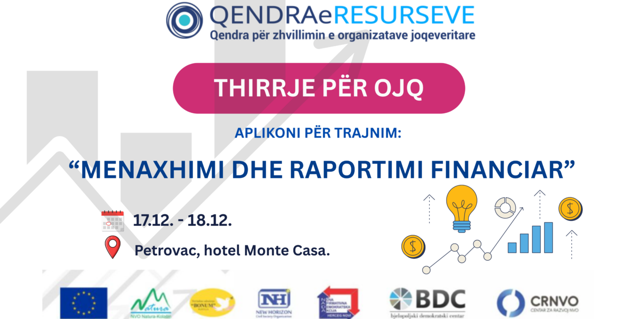 Thirrje për trajnim në temën “Menaxhimi dhe raportimi financiar”