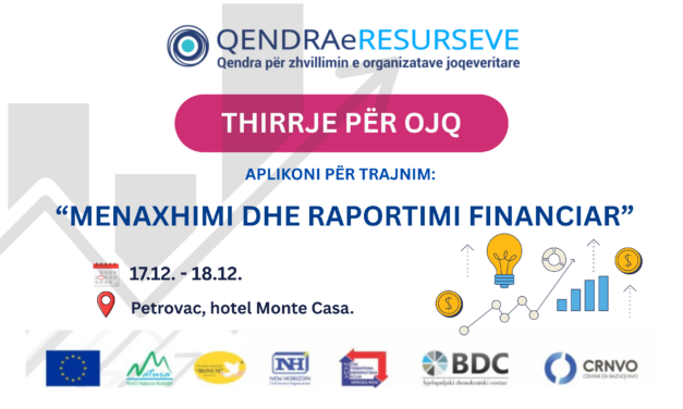 Thirrje për trajnim në temën “Menaxhimi dhe raportimi financiar”